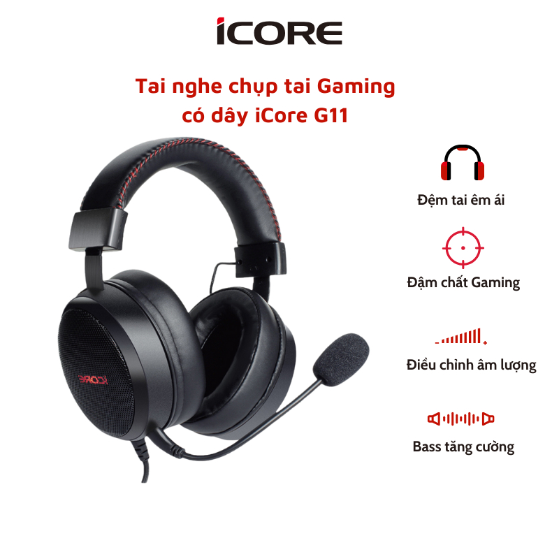 Tai nghe chụp tai Gaming có dây iCore G11 - chất âm đẩy mạnh, đệm tai êm - HÀNG CHÍNH HÃNG
