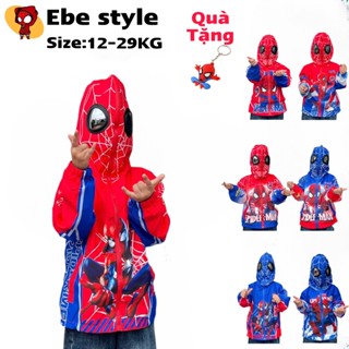 [12-29KG] Áo khoác gió siêu nhân người nhện có đèn và mũ kín đầu có mắt kính hàng QC cho bé - A334