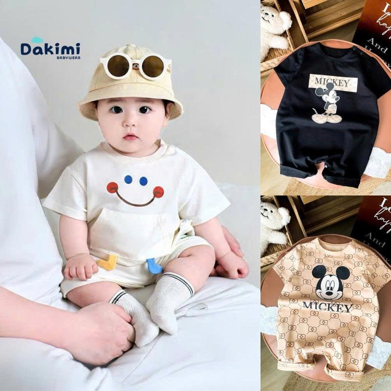 Bodysuit cho bé trai bé gái Dakimi chất Thun lạnh siêu mát, đồ liền thân sơ sinh cho bé 0-12M