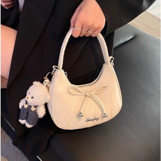  Túi xách nữ mini da nhung Hàn Quốc dáng bầu kèm gấu bông treo nơ xinh – đi học đi làm Báo Store - TXN143 