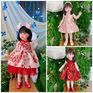   Form To Váy Yếm Cổ Tàu Gấm Hồng,Gấm Đỏ Kèm Cài Quần Chip Nơ Lưng 4-15 Kg,Yếm Cho Bé Mặc Trung Thu Lễ Tết Quanh Năm 