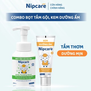  Combo Bọt tắm gội dịu da 200ml Kem dưỡng ẩm cho bé Nipcare Novocare 60g cho da bé sạch mịn thơm 