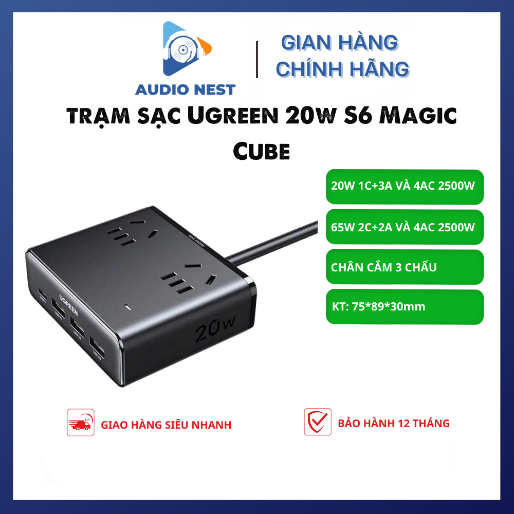 Trạm Sạc UGREEN S6 Magic Cube Chính Hãng 2500W 9 in 1