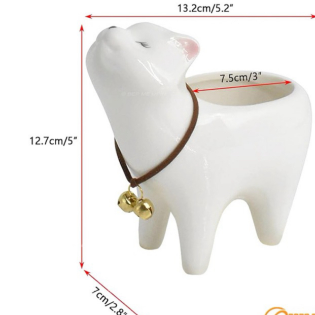 Mèo thần tài decor tiệc thôi nôi chậu sứ cắm hoa trồng cây tặng kèm dây đeo cổ