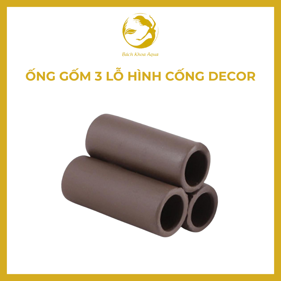 Ống gốm 3 lỗ hình cống - Hang gốm trú ẩn cho tép cảnh, đồ trang trí bể cá