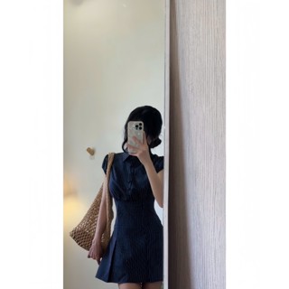  |Khositl| đầm mini cổ sơ mi kẻ sọc xanh kèm quần 