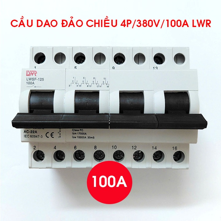 Bộ át đảo chiều 3 pha 4 dây 380v 100A LWR, cầu dao đảo chiều 3 pha 100A, cb đảo chiều LWR, mcb 3 pha