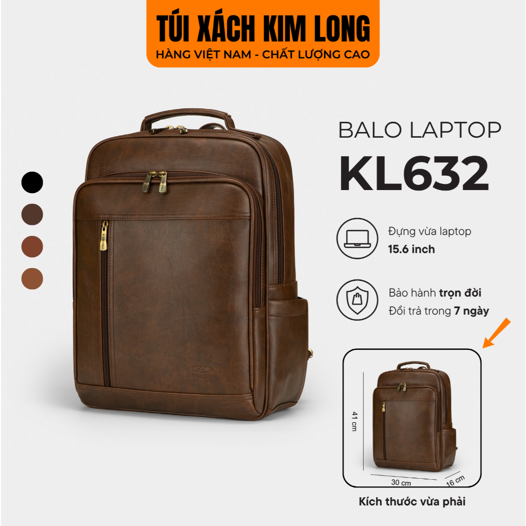 Balo Da Laptop 15.6 Inch Chất Liệu Da Tổng Hợp Chống Thấm Nước Kim Long KL632