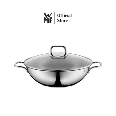 Chảo Thép Sâu Lòng Hai Quai WMF Wok 28cm Kèm Vung Kính, Chất Liệu Thép Không Gỉ, Dùng Được Bếp Từ