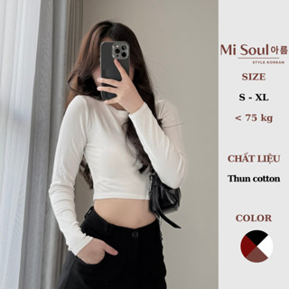 Áo Croptop Nữ Tay Dài Cổ Tròn Ôm Body MiSoul Chất Cotton Co Giãn, Áo Thun Trơn Dáng Ngắn Dài Tay Croptop Fit Body 474