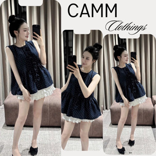  Set váy nữ set đồ bộ nữ áo đũi chấm bi bèo cúc mix chân váy ren tầng xòe xinh dễ thương chuẩn hàn HCOM26213- CAMM 