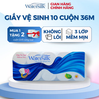 Giấy Vệ Sinh Watersilk 36m Không Lõi, Túi 10 Cuộn (Tặng 2 cuộn cùng loại)