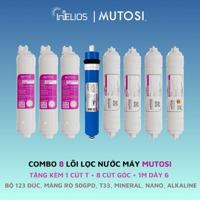 Combo 8 lõi lọc nước Mutosi chính hãng - Lõi đúc nối nhanh (123 cắm nhanh, RO50, T33, Min, Nano, Alkal)