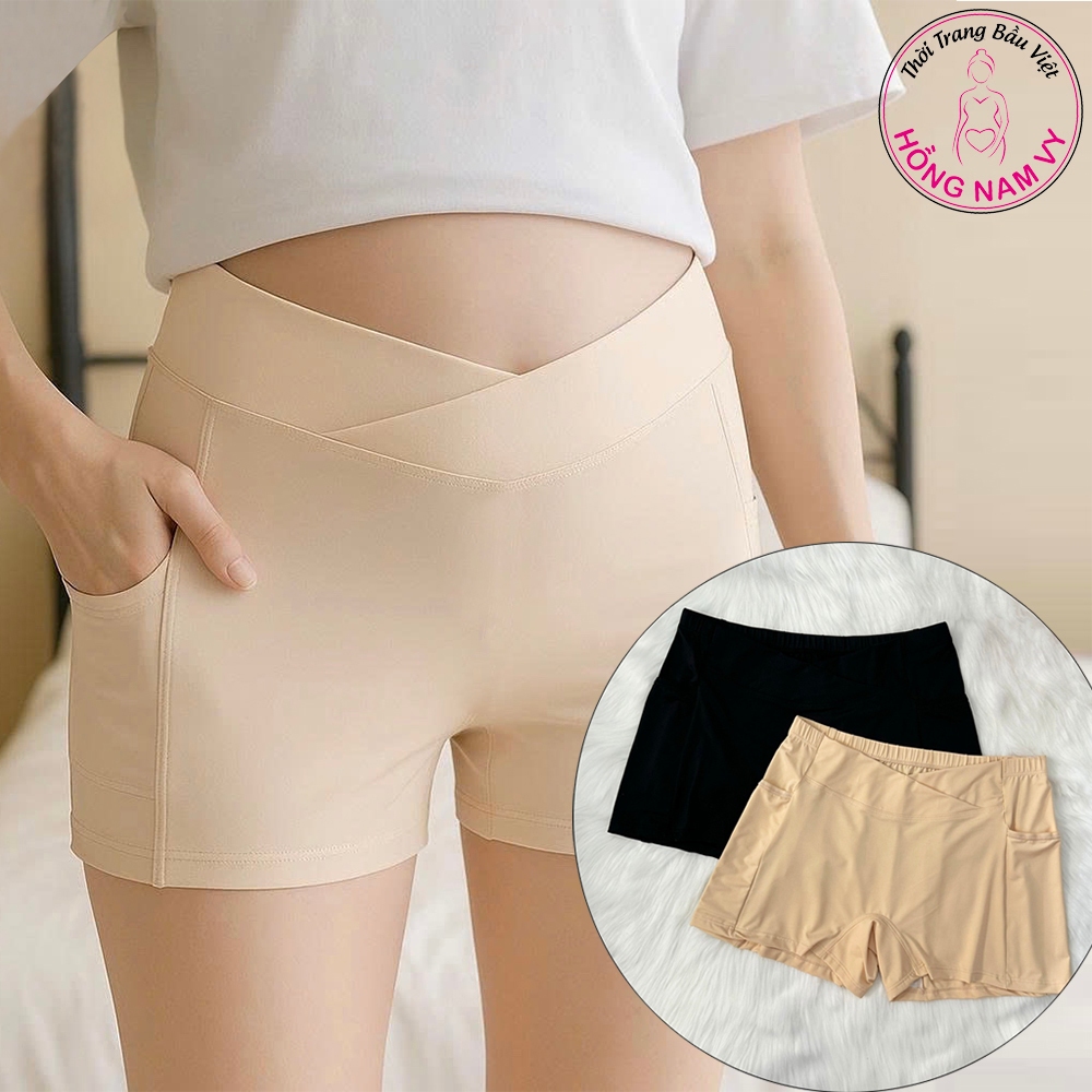 Quần mặc trong váy bầu cạp chéo có túi cotton cao cấp