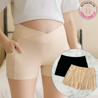 Quần mặc trong váy bầu cạp chéo có túi cotton cao cấp