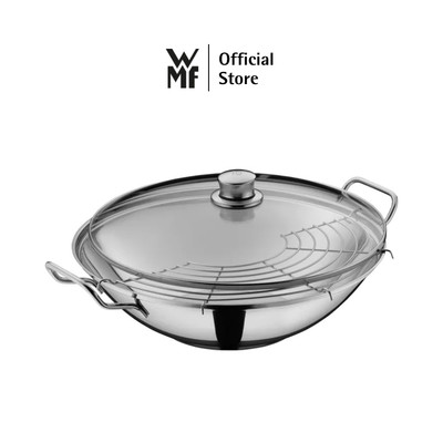 Chảo xào WMF Taiwan 36cm Kèm Vung Kính, Kèm Giá Đỡ, Chất Liệu Cromargan, Dùng Được Với Mọi Loại Bếp