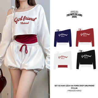 SET ÁO KAKI LỆCH VAI FORM CROP GIRLFRIENDS PHỐI DÂY TAY DÀI FORM RỘNG FFCLUB MIX