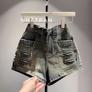  CO DÃN PHOM ÔM - Quần short jean nữ phom ôm cạp cao chất Denim Pants Women 4 khóa kéo AH-589 