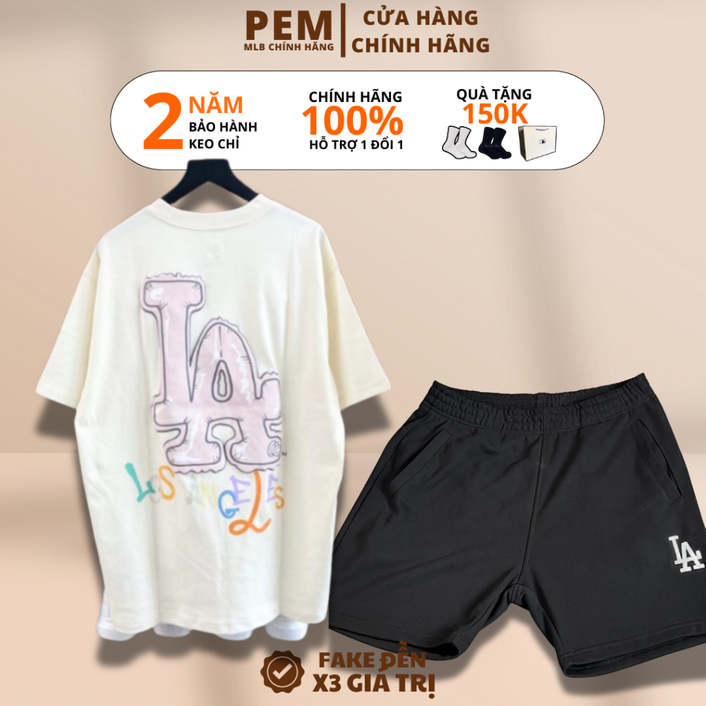 [Chính Hãng] Bộ quần đen LA + áo Be kem LA  New Era X MLB Hàng Chính Hãng giá tốt