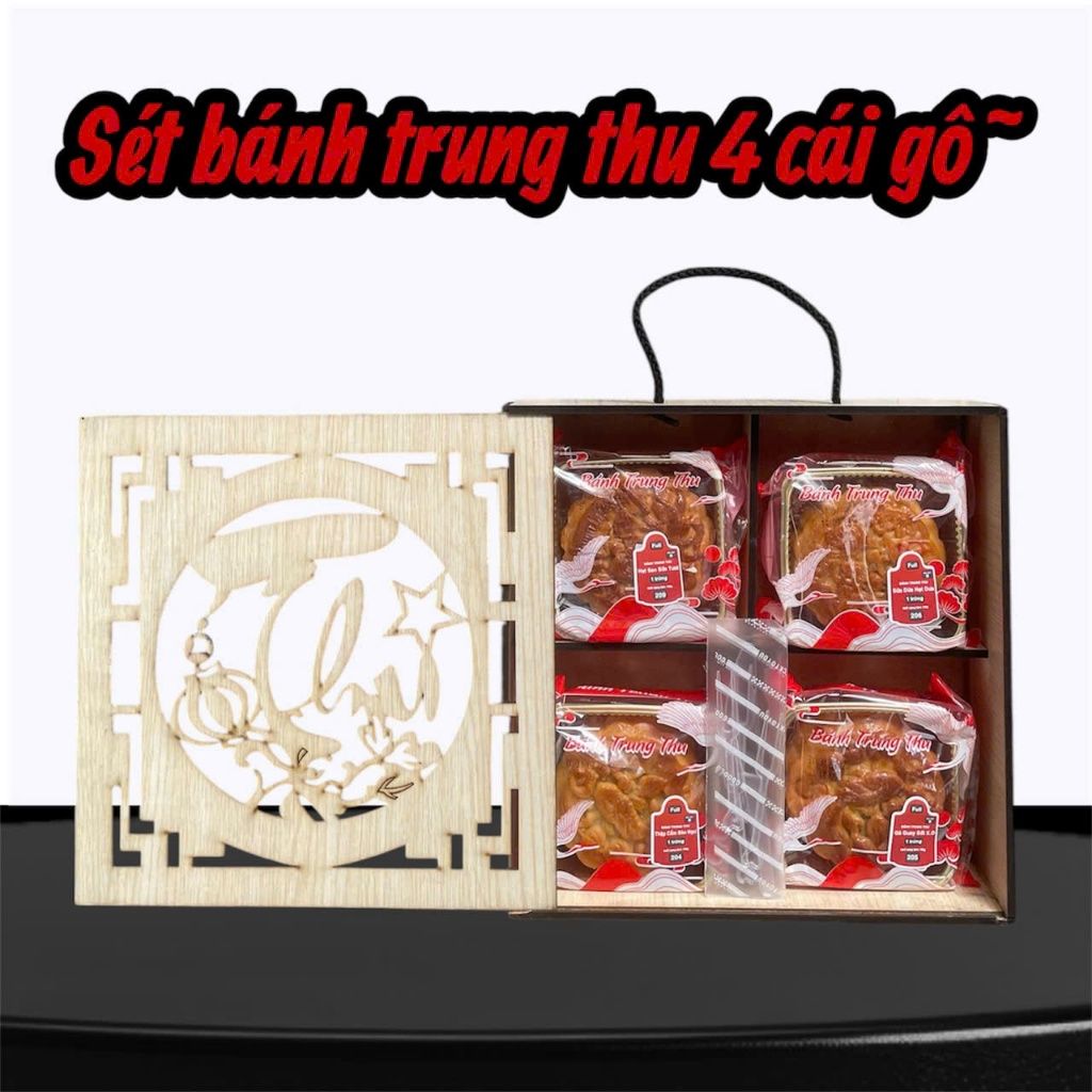 Set 4 Bánh Nướng Trung Thu Truyền Thống Loại 1 Làm Quà Tặng Biếu Đã Bao Gồm Hộp Đựng (Bánh 150gr