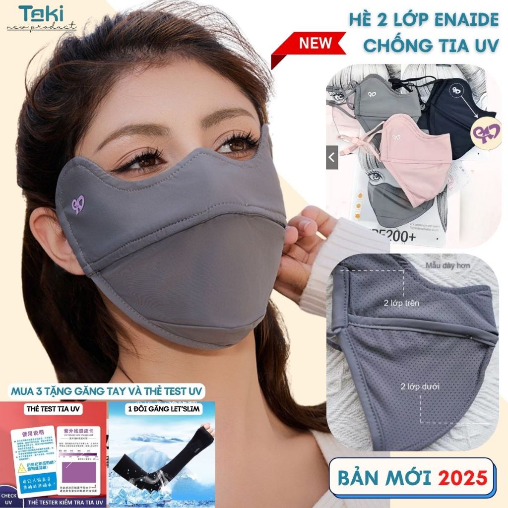 [2 LỚP] Khẩu trang vải chống bụi mịn, chống nắng chính hãng ENAIDE UPF 200+ lụa băng mát