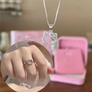 🩰Pink🩰Vòng Cổ Bạc Hello Kitty Cô Gái Dễ Thương KT Mèo Mặt Dây Chuyền Kim Cương Không Phai Màu Bạn Gái Tặng