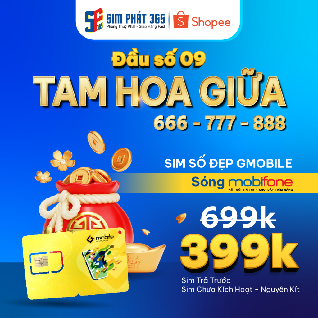Sim 4G/5G Gmobile Mobifone - Số Phong Thuỷ Tam Hoa Giữa 666 - 777 - 888