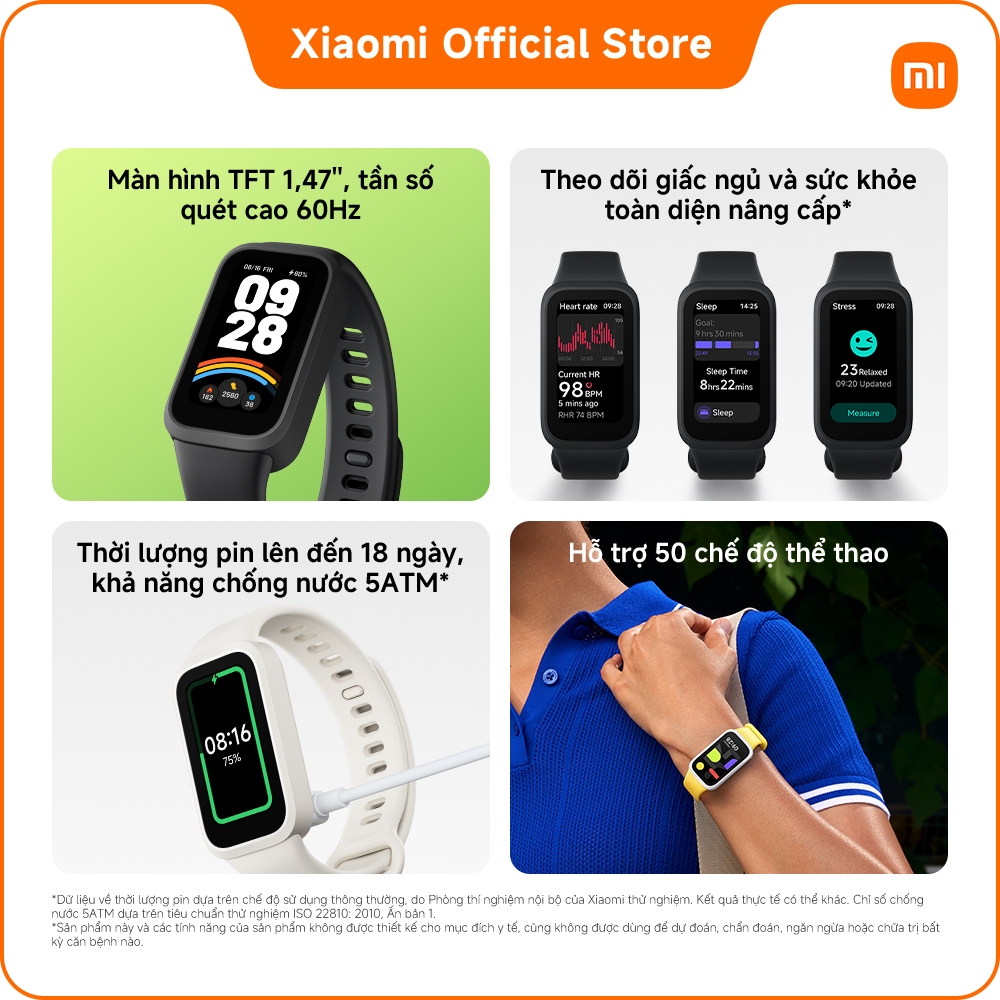 Vòng đeo tay thông minh Xiaomi Smart Band 9 Active | Màn hình TFT 1,47'', tần số quét cao 60Hz | BigBuy360 - bigbuy360.vn