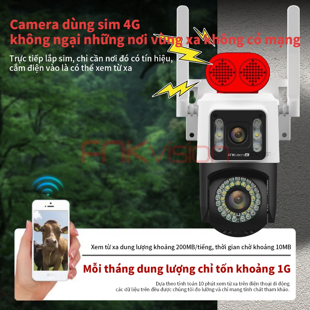 [FNKvision] Camera ngoài trời 2 mắt 4G Yoosee 12MP Loa ngoài lớn Xem đêm có màu Không cần WIFI Kháng mưa kháng nước | BigBuy360 - bigbuy360.vn