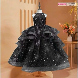  Đầm Công Chúa Đen Cho Bé Gái – Váy Dự Tiệc Form Tầng Sao Lấp Lánh | Thiết Kế Cao Cấp Avalya Kids 