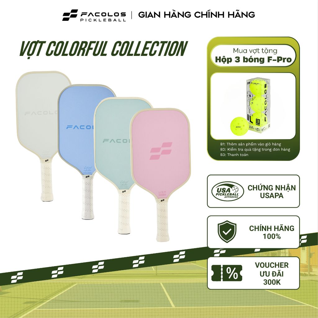 Vợt Pickleball Facolos Colorful Collection (Sport Series 16MM) - Mang lại sự ổn định và bên bỉ với điểm chạm lớn