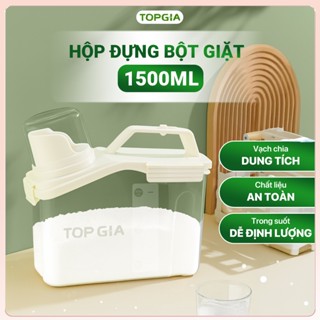 Hộp đựng bột giặt TopGia 1500ml có nắp kín chống ẩm, kèm cốc đong tiện lợi, nhựa cứng cáp, bền đẹp
