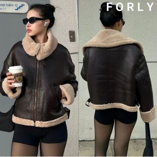Áo Khoác Da Lót Lông Dáng Ngắn Forly Offical Áo Da Form Rộng T093