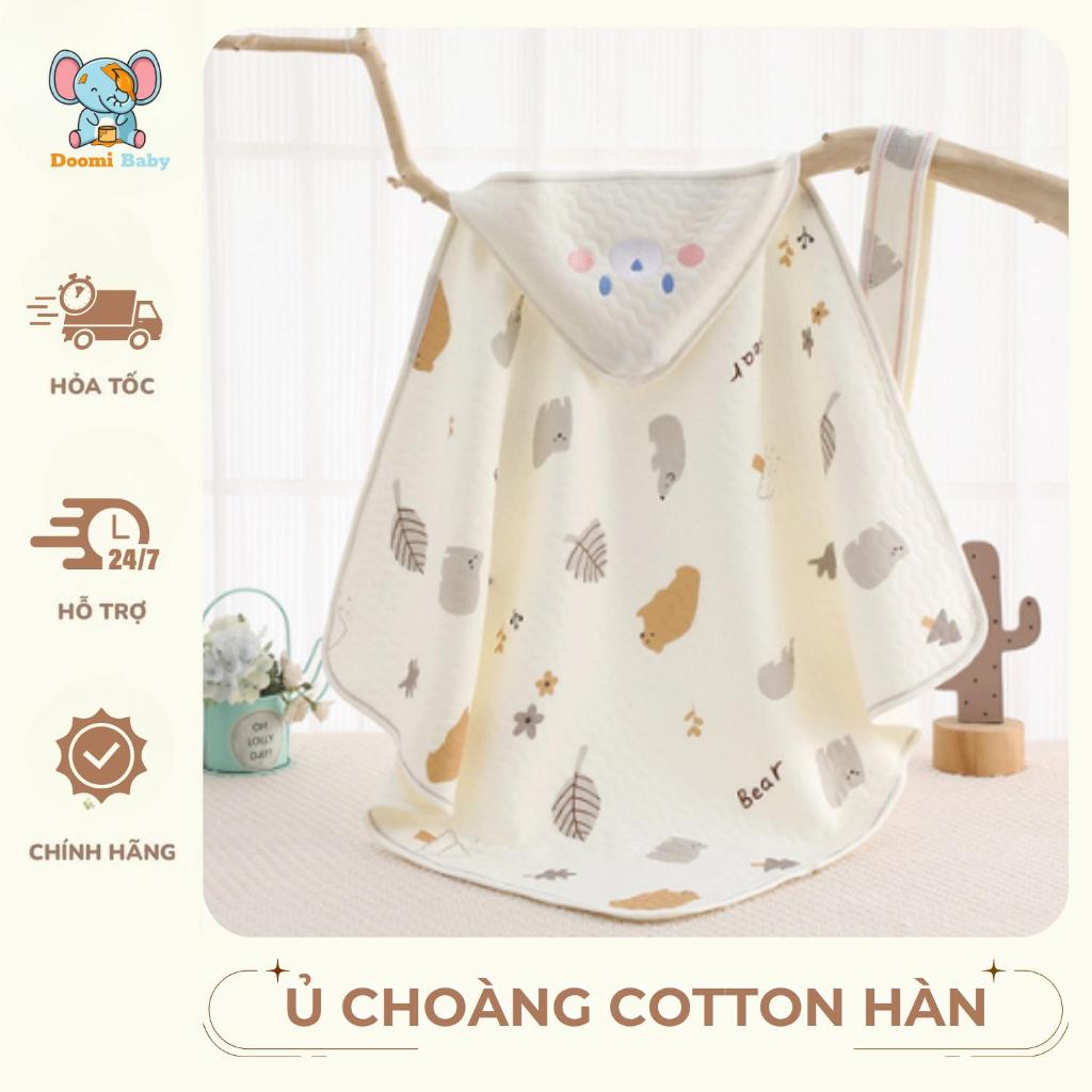 Ủ Hè Dệt Kim 3 Lớp  Cho Bé Có Mũ Thoáng Khí 85*85cm Phù Hợp Mùa Hè Doomi Baby - HT631 + HT608