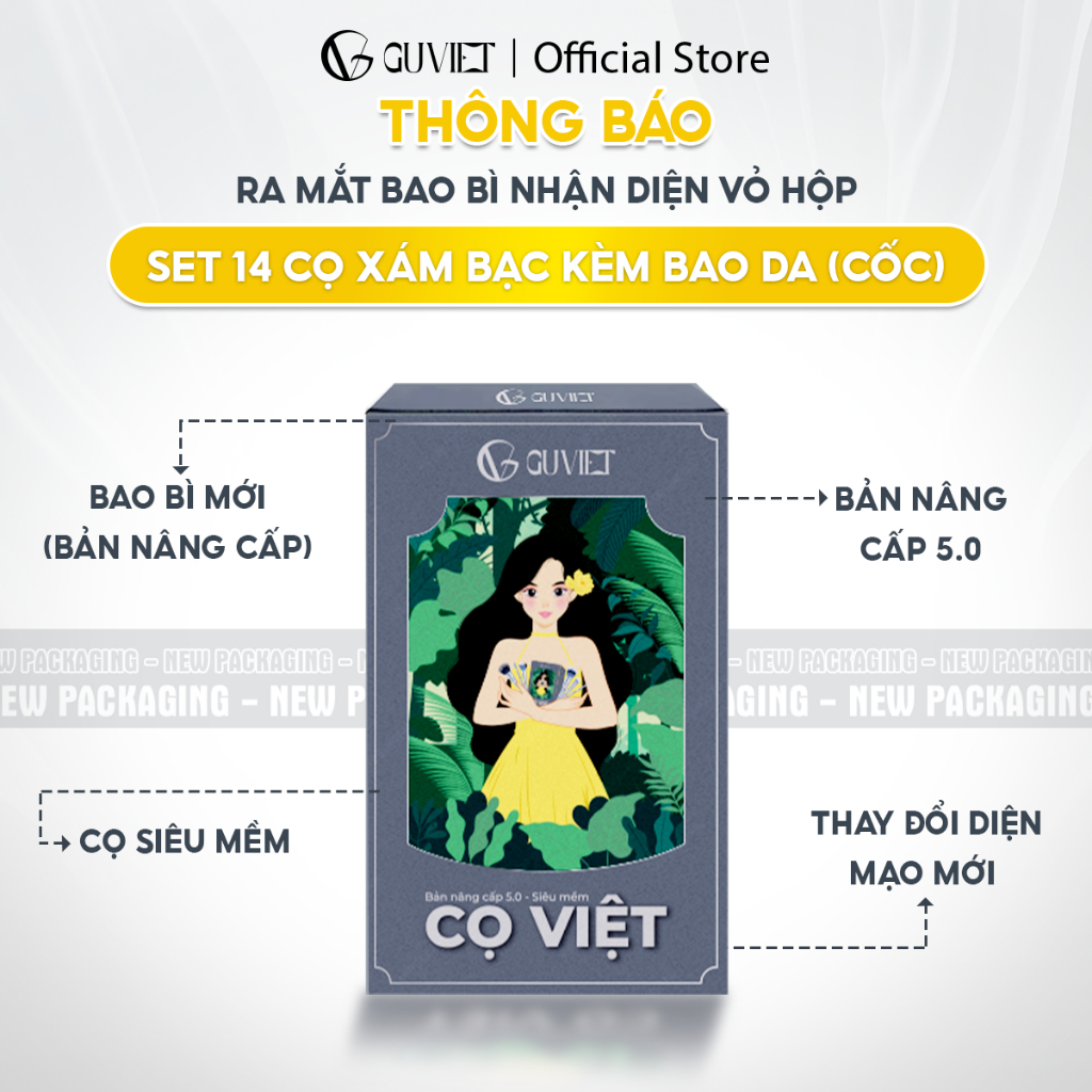 Bộ cọ trang điểm cá nhân GUVIET set 14 cây màu xám bạc có bao da (cốc) | BigBuy360 - bigbuy360.vn