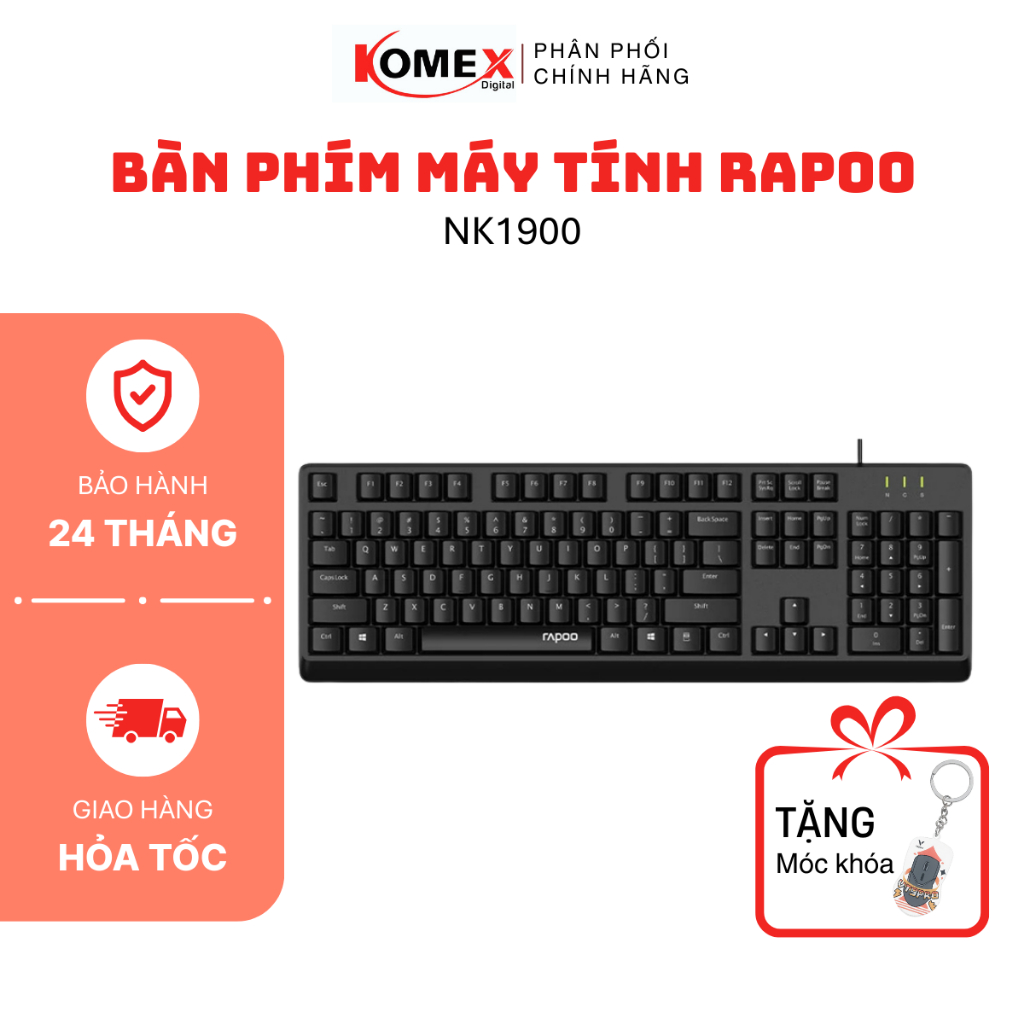 Bàn Phím Có Dây Rapoo NK1900 Giảm Tiếng Ồn Bàn Phím Văn Phòng Phím Khắc Laze Siêu Bền - BH 24 tháng