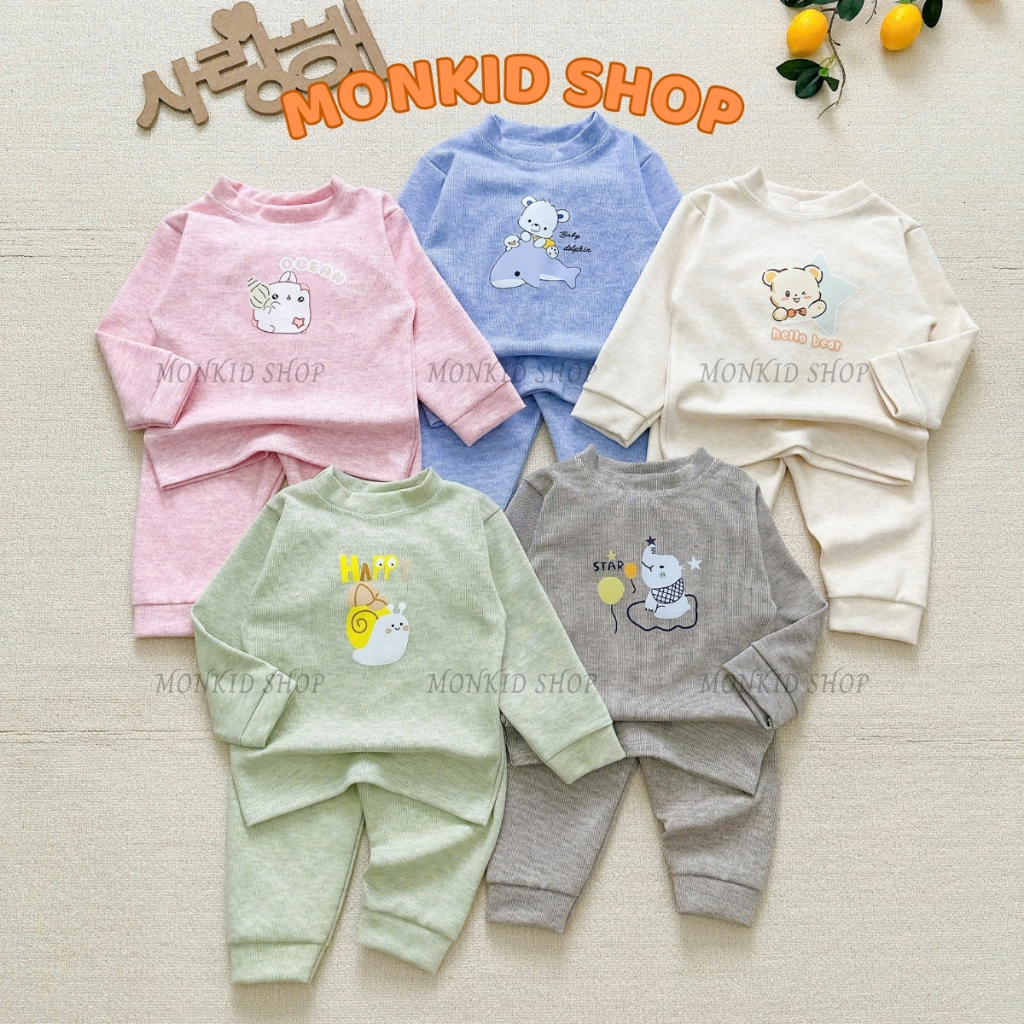   Combo 2-3-5  Bộ Quần Áo Dài Tay Thu Đông Chất Len Lông Thỏ Ấm Áp Cho Bé Trai Bé Gái Size 6-16kg 