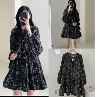  Đầm Váy Hoa Nhí Dài Tay Màu Đen Váy Babydoll Baohan 