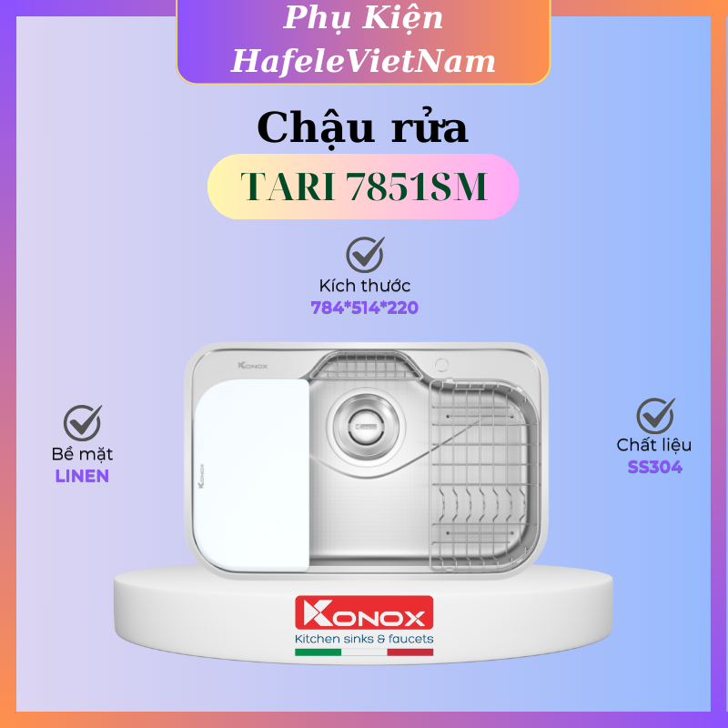 Chậu rửa bát Konox TARI 7851SM – Sang trọng tinh gọn, bề mặt trơn mịn hiện đại