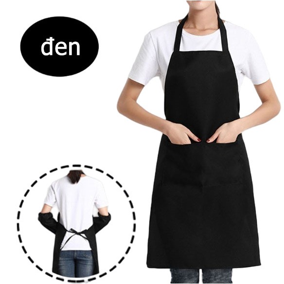 Tạp dề màu đen với 2 túi lớn cho nam và nữ, tạp dề nấu bếp, quán cà phê nhà hàng