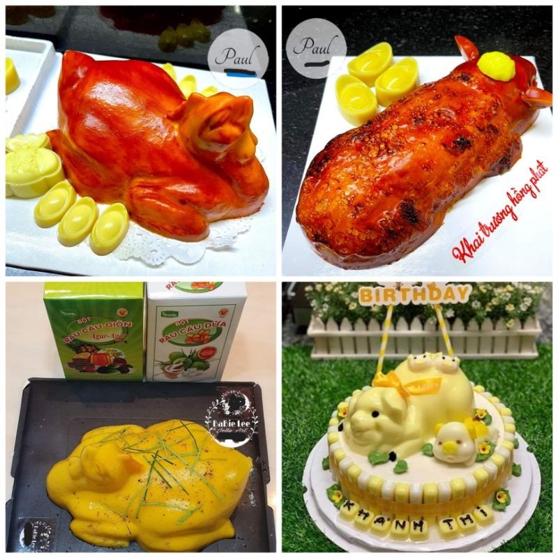 khuôn nhựa hình con heo và trâu làm thạch rau câu làm heo quay gà quay