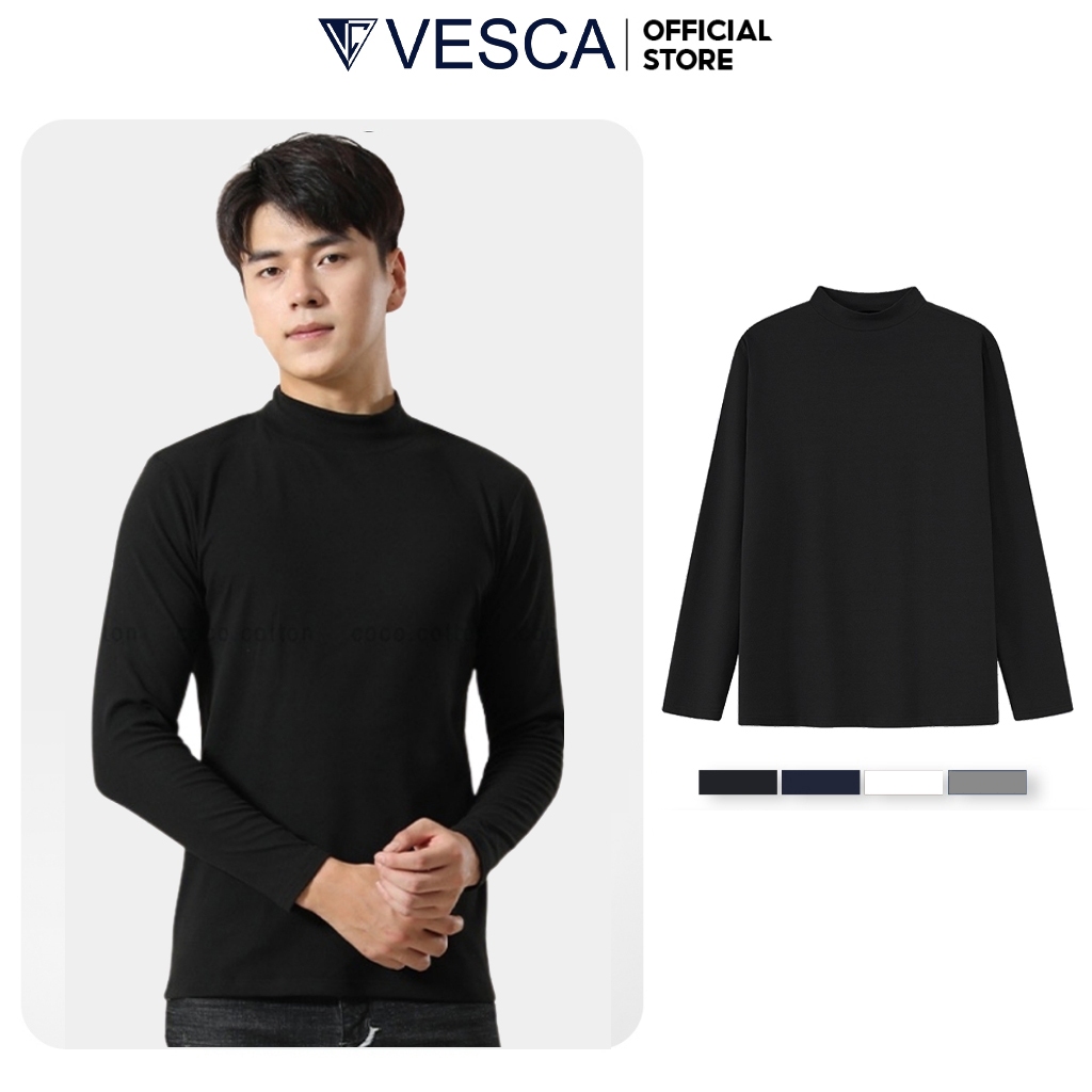 Áo Dài Tay Giữ Nhiệt Nam Cổ Cao Lót Nỉ Vải Cotton Ấm Áp Thu Đông VESCA N11