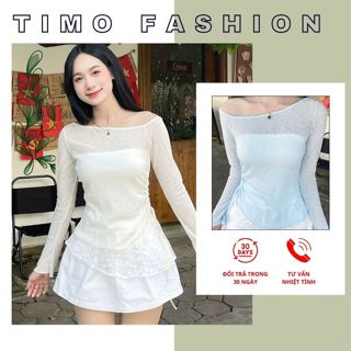 Áo thun dài tay nữ dáng ôm hở vai phối ren, áo đẹp hot trend đi chơi, dạo phố, hẹn hò AOT056