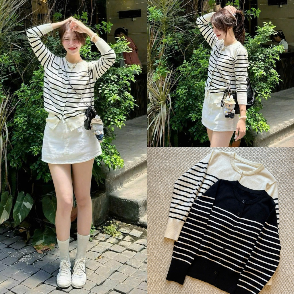 Áo len cardigan kẻ ngang BASIC PHỐI Mizu Cardigan_B1T27