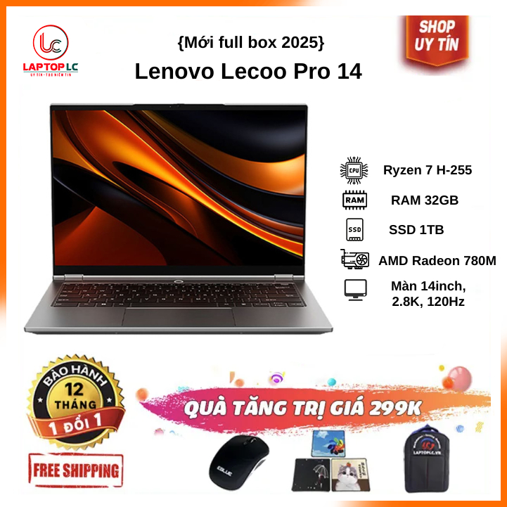 [Mới 100%] Lenovo Lecoo Pro 14 2025 (Ryzen 7 H-255 / 32G / SSD 1TB / VGA 780M / 14inch, 2.8K, 120Hz, 100% sRGB} | BigBuy360 - bigbuy360.vn