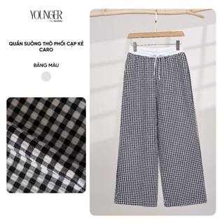 Quần dài nữ YOUNGER BY CARDINA dáng suông vải thô kẻ caro cạp chun co giãn 5YQDT15