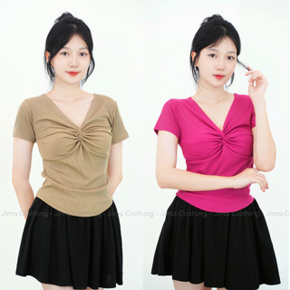  Set Bộ Nữ JIMA Áo Xoắn Nhún Eo Che Bụng Quần Giả Váy Thun Tăm Hàn Mát Hot Trend 2025 116 