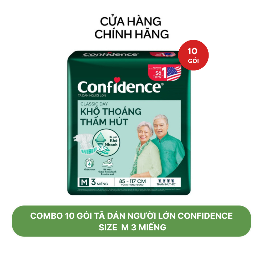 [Gift] Combo 10 Gói Tã dán người lớn Confidence khô thoáng thấm hút size M 3 miếng