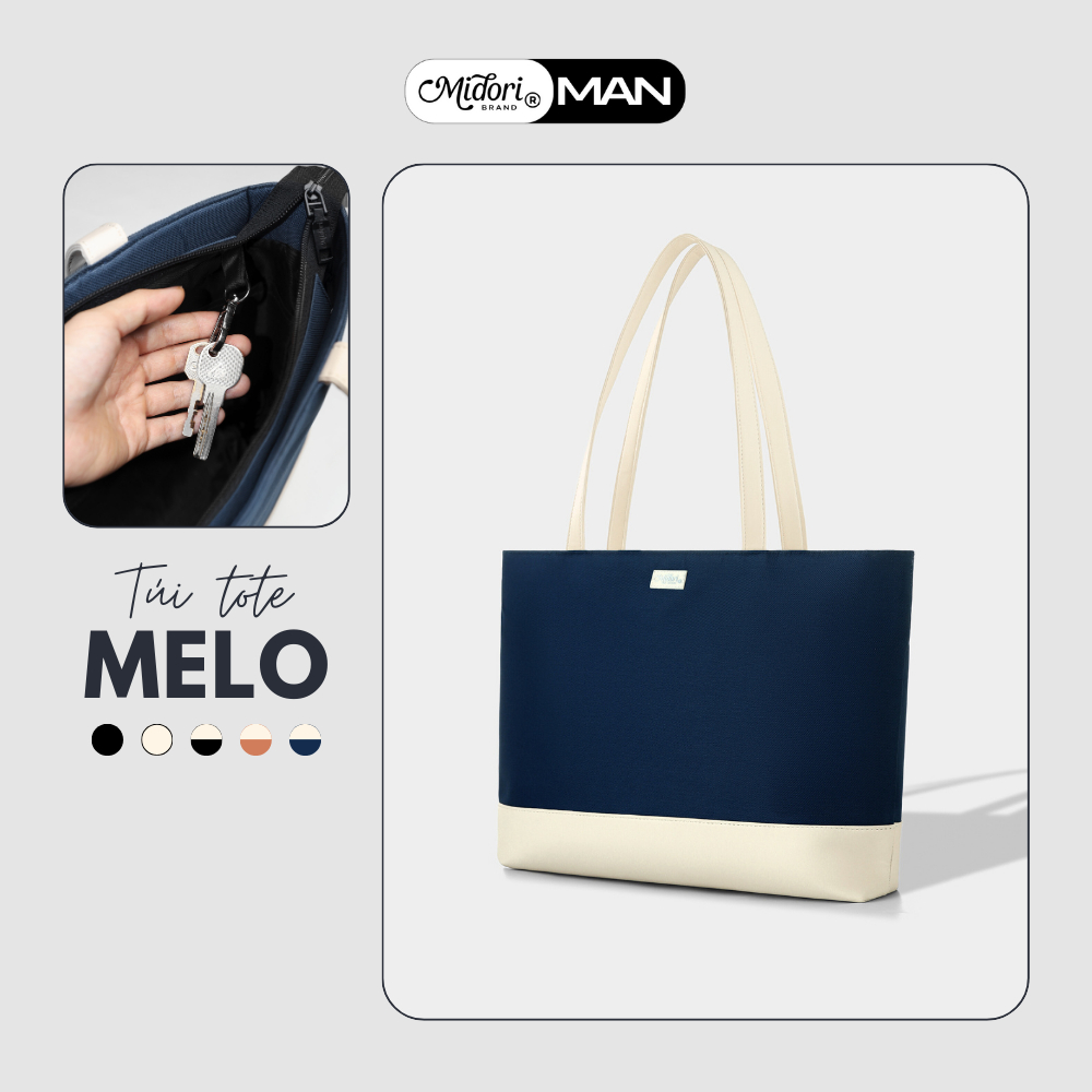 Túi Tote MELO Vải Phối Da PU Nam Nữ Đeo Vai Đựng Laptop Đi Học Làm Đi Chơi Chống Sốc| MIDORI FOR MAN