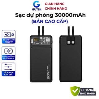 Sạc dự phòng 30000mah sạc nhanh 22,5W dung lượng pin lớn có sẵn dây cho điện thoại - Gutek GT159